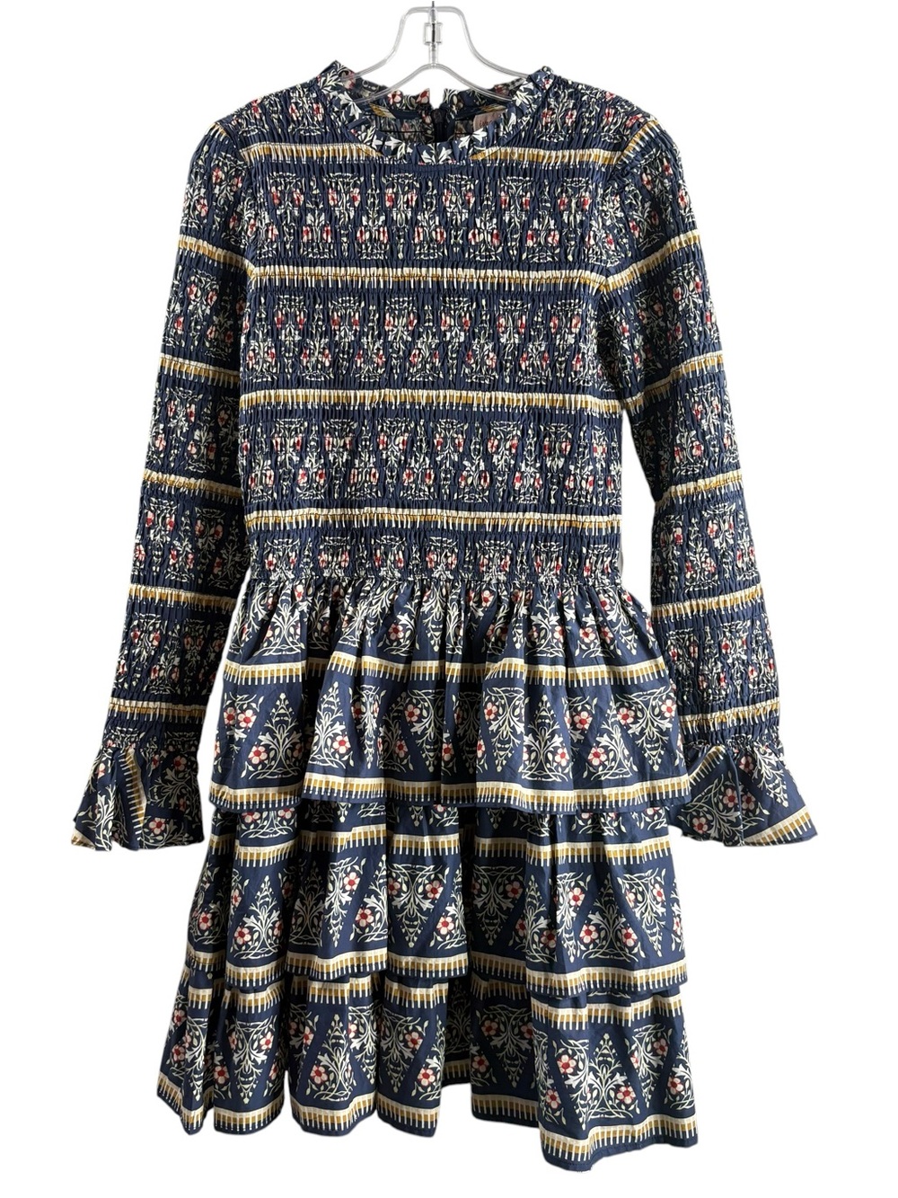 IVY CITY CO Navy Floral Tiered Long-Sleeve Cotton Midi Dress $188